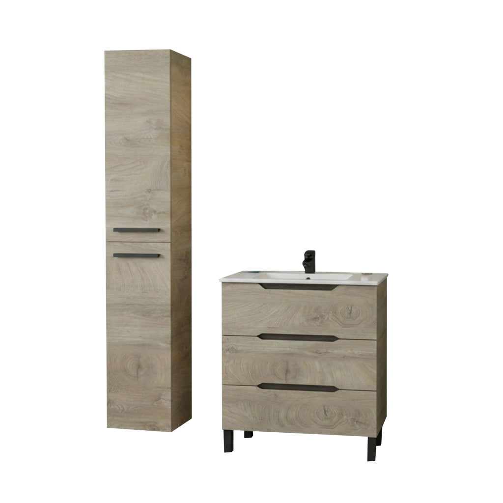 Sortino, set Mobili Bagno 3 Cassetti, Marrone Quercia