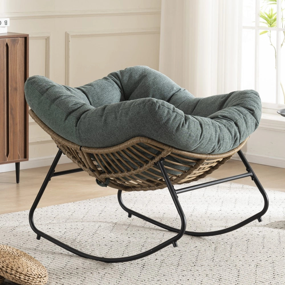 Sedia a Dondolo Imbottita in Chenille ¨C Xylo ¨C Poltrona Relax per Cameretta e Soggiorno
