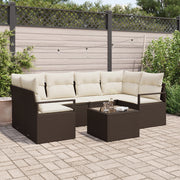 Set Divano Giardino  7 Pezzi con Cuscini Marrone Polyrattan