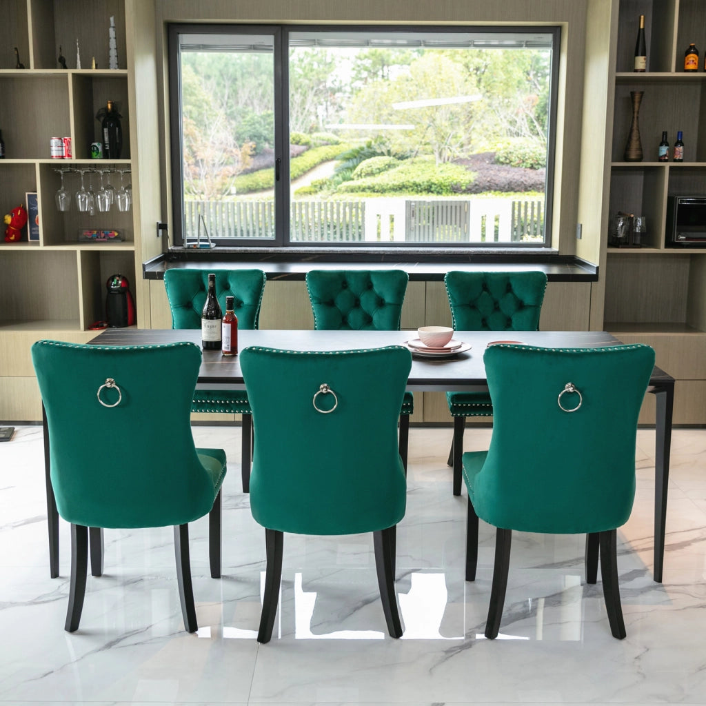 Sedie da Pranzo Imbottite in Velluto Verde con Gambe in Legno ¨C MINIMAL ¨C Set 2 Pezzi