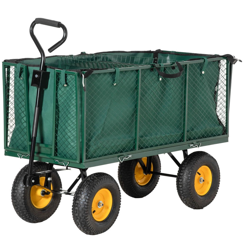 CARRELLO DA GIARDINO IN ACCIAIO CON PARETI LATERALI CAPIENZA 342L VERDE