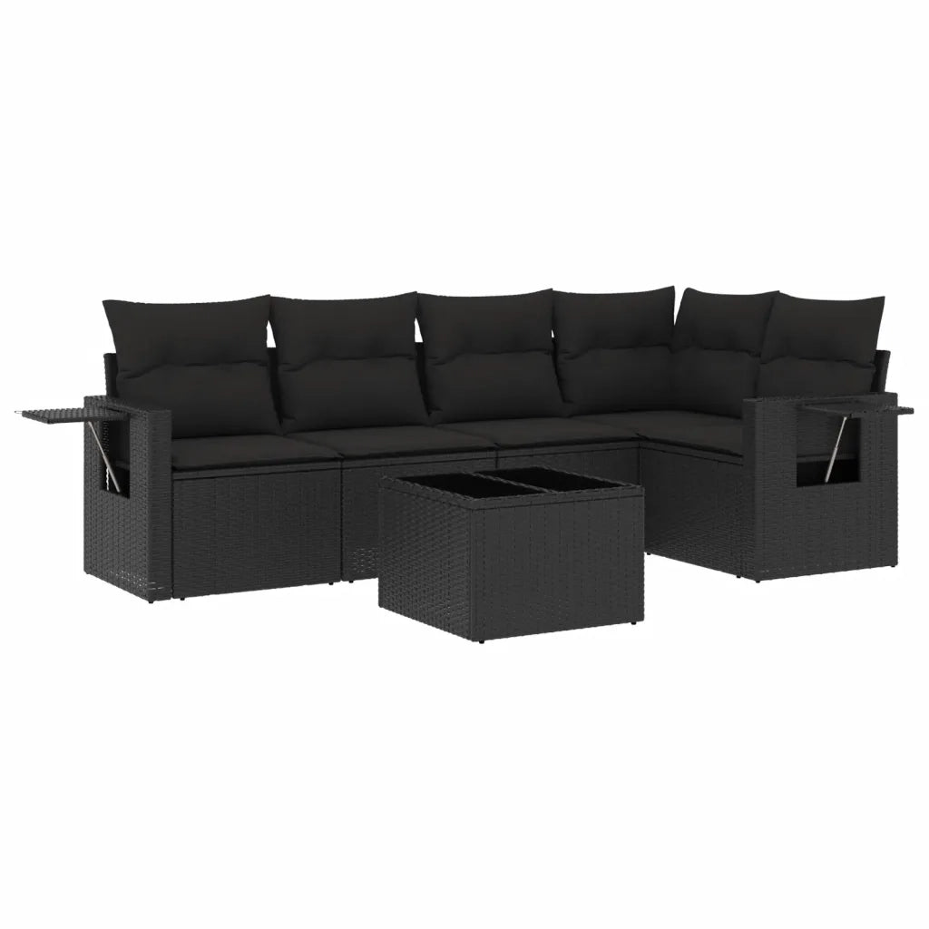 Set Divano da Giardino 6 pz con Cuscini Nero in Polyrattan 3220134