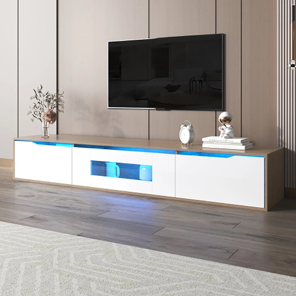 Armadio TV con illuminazione LED a colori - Xylo - Bianco lucido e colore legno