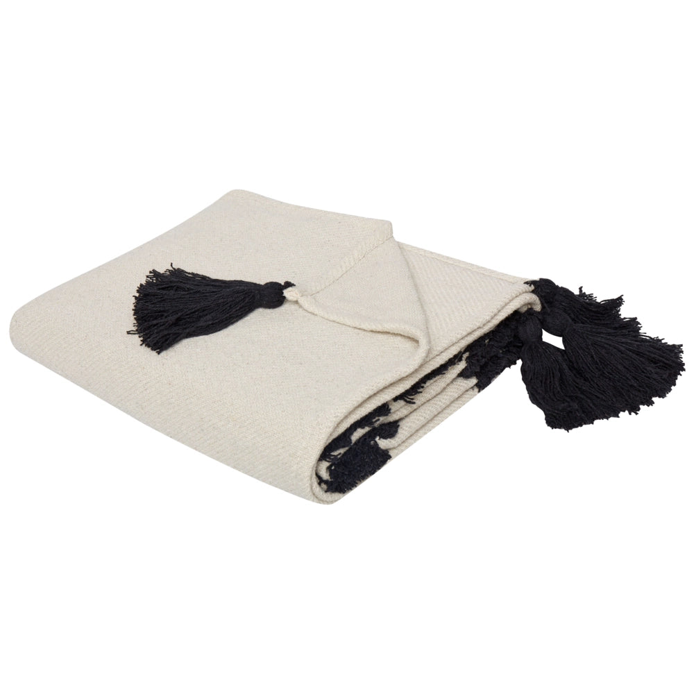 Coperta in cotone bianco e nero con motivo a occhio 125 x 150 cm, fatta a mano decorativa per il letto tradizionale per il soggiorno e la camera da letto.