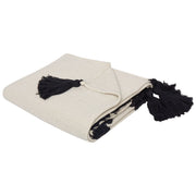 Coperta in cotone bianco e nero con motivo a occhio 125 x 150 cm, fatta a mano decorativa per il letto tradizionale per il soggiorno e la camera da letto.