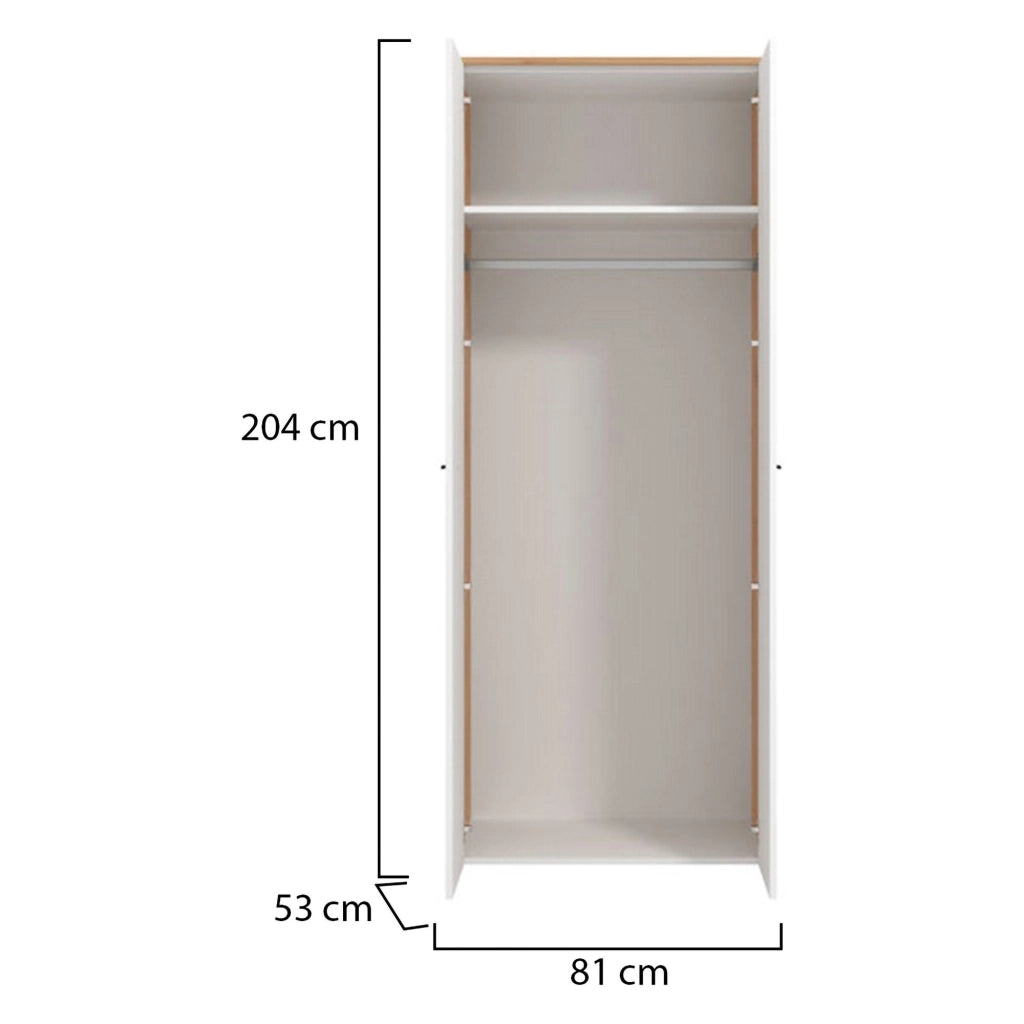 Armadio Camera da Letto Santadi, Guardaroba 2 Ante Appendiabiti, 80.5x203.5h cm Bianco