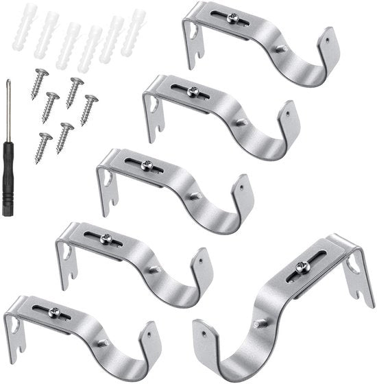 Supporto per tende in acciaio inossidabile, 6 pezzi, regolabile, per tende fino a 25 mm, facile da installare, resistente ai graffi.