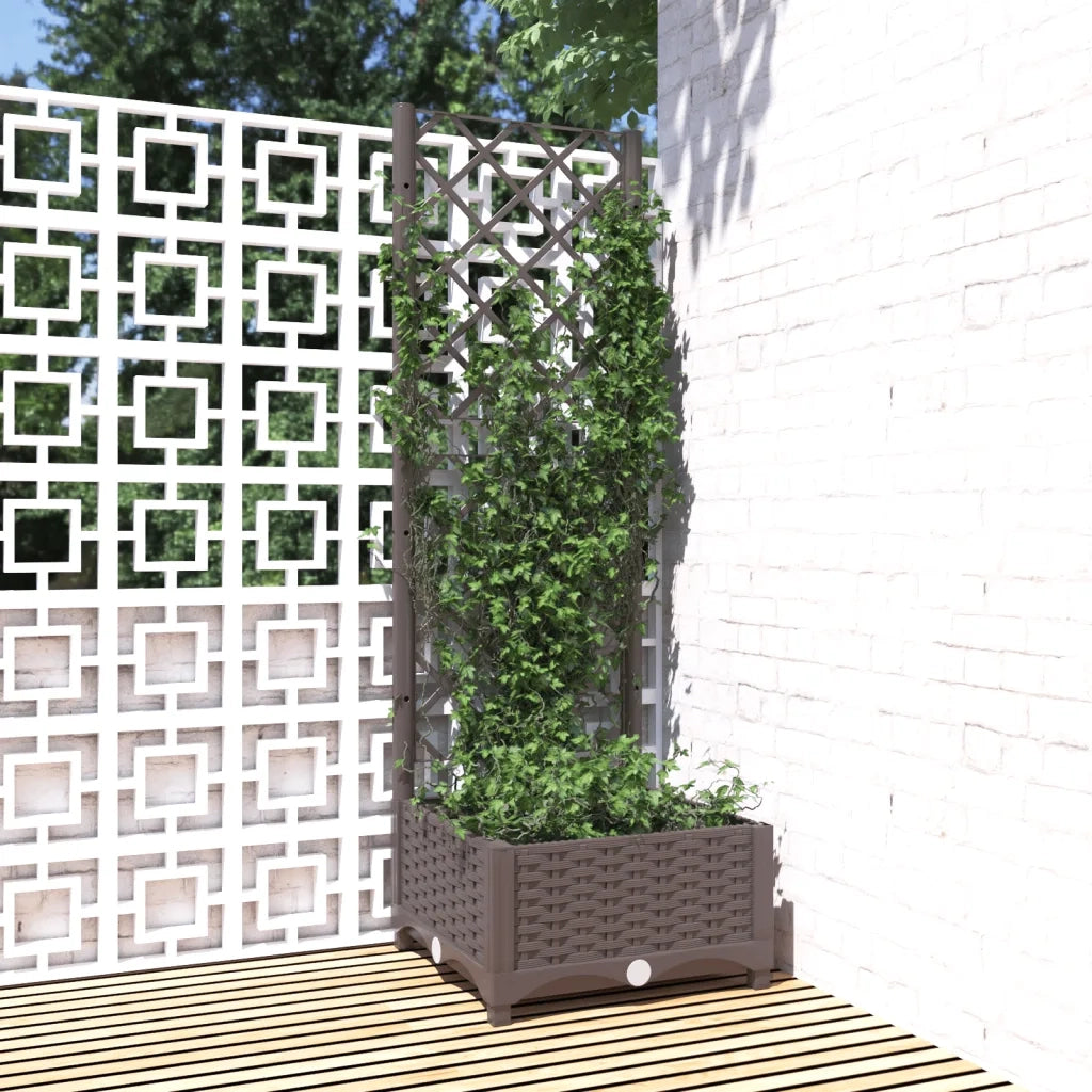 Fioriera | Cassetta per fiori | Vaso da Giardino con Graticcio Marrone 40x40x121,5 cm in PP