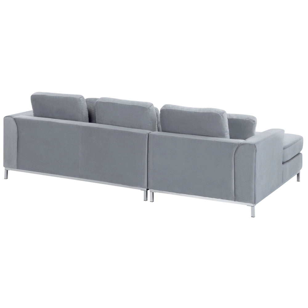 Divano ad angolo con rivestimento in velluto grigio a forma di L con orientamento a versione sinistra