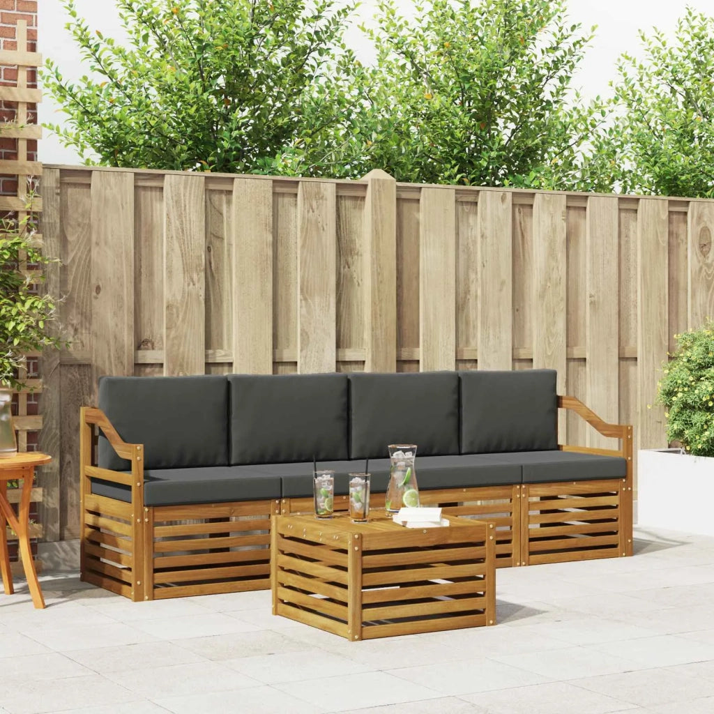 Set divani 5 pcs Naturale e Antracite Legno di Acacia Massello 3374347
