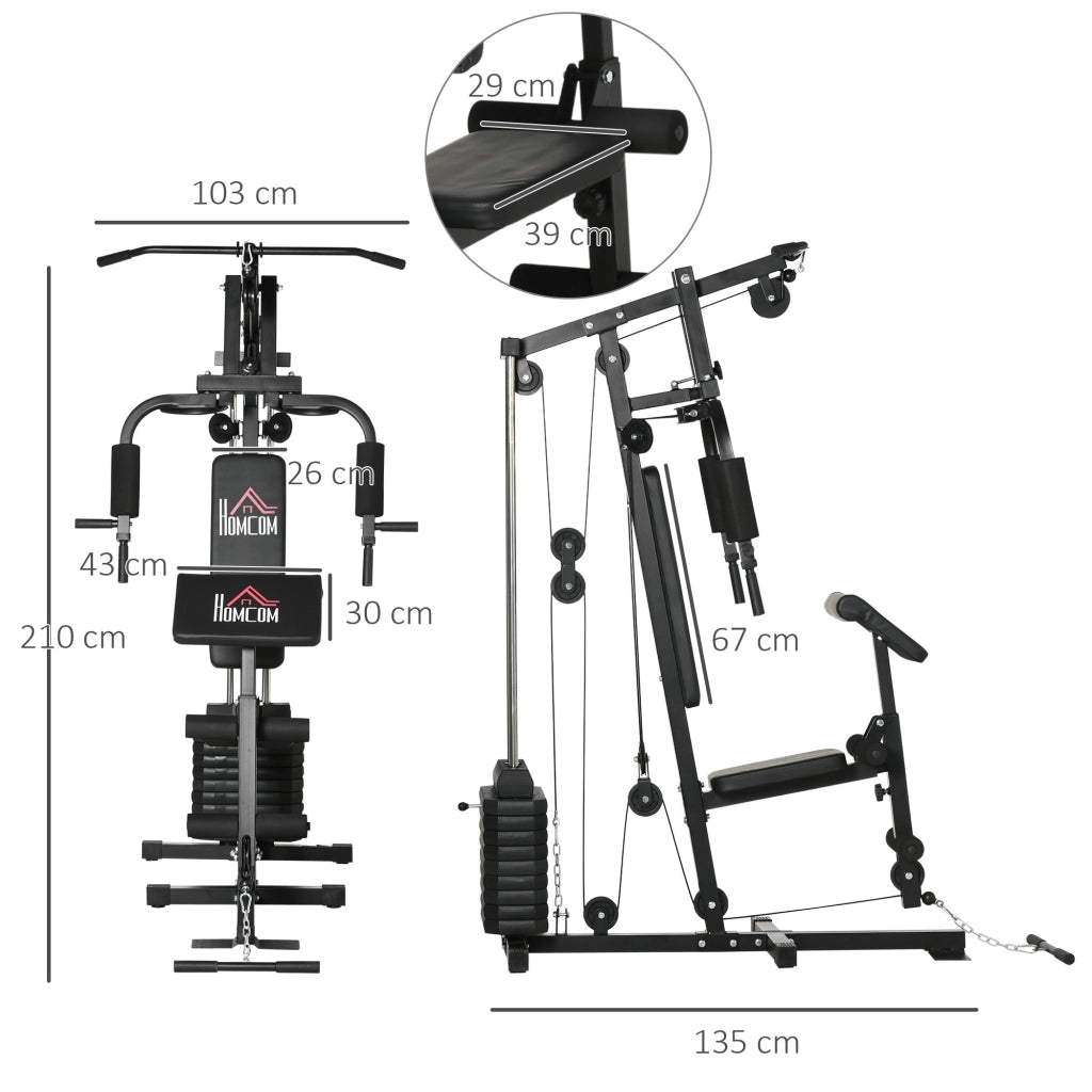 EasyComfort Stazione Fitness Multifunzione Power Tower con Pesi fino 45kg e Panca Imbottita, 135x103x210cm