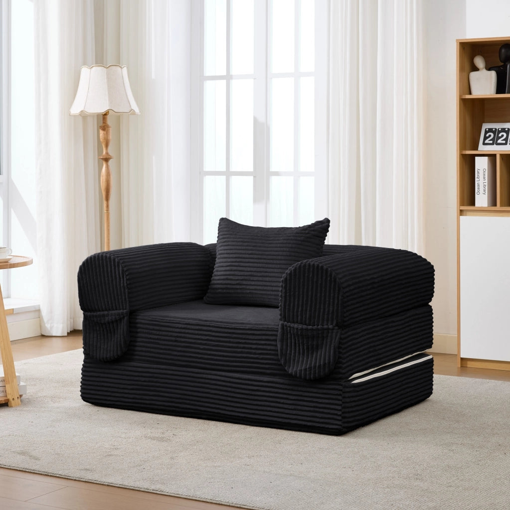 Poltrona letto singola 2 in 1 in velluto a coste nero