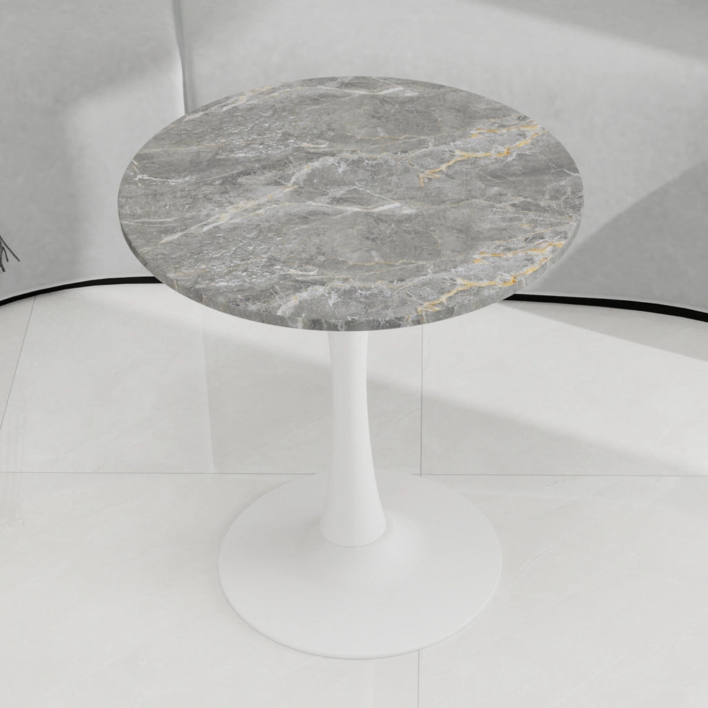 Tavolo da pranzo - rotondo 70 cm - stile mid-century - marmo grigio scuro - per 2-4 persone - bianco