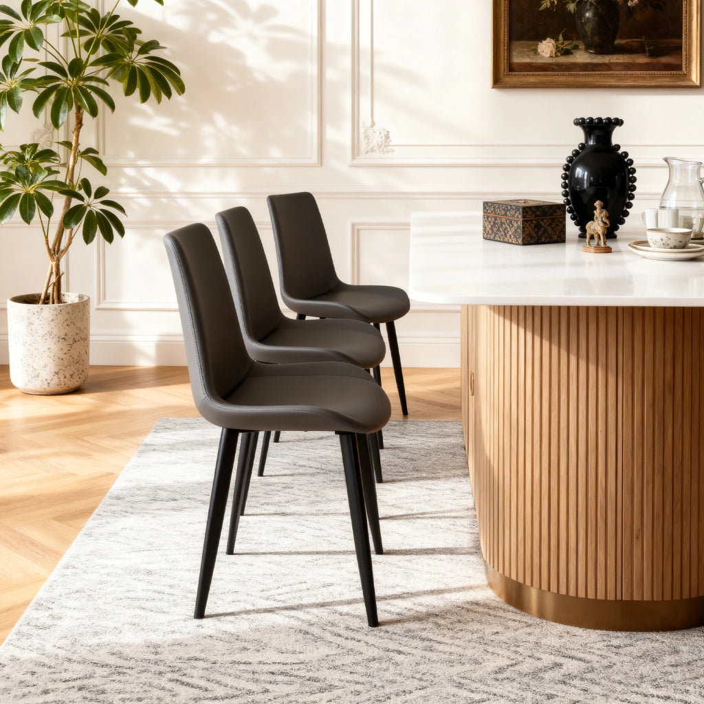 Sedie da pranzo moderne in PU grigio, con gambe in acciaio al carbonio, set da 4