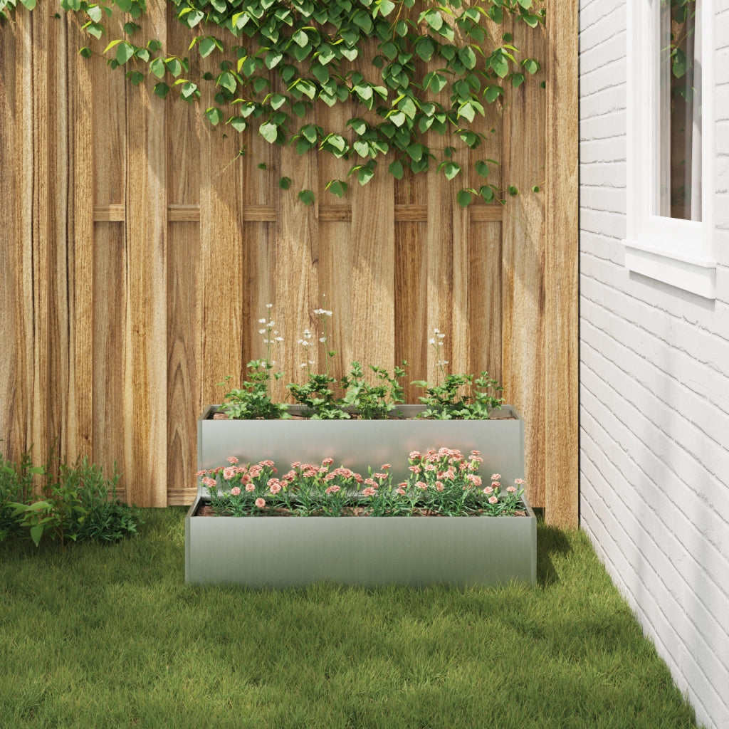 Fioriera da giardino a 2 livelli , 100x60x45 cm, in acciaio galvanizzato