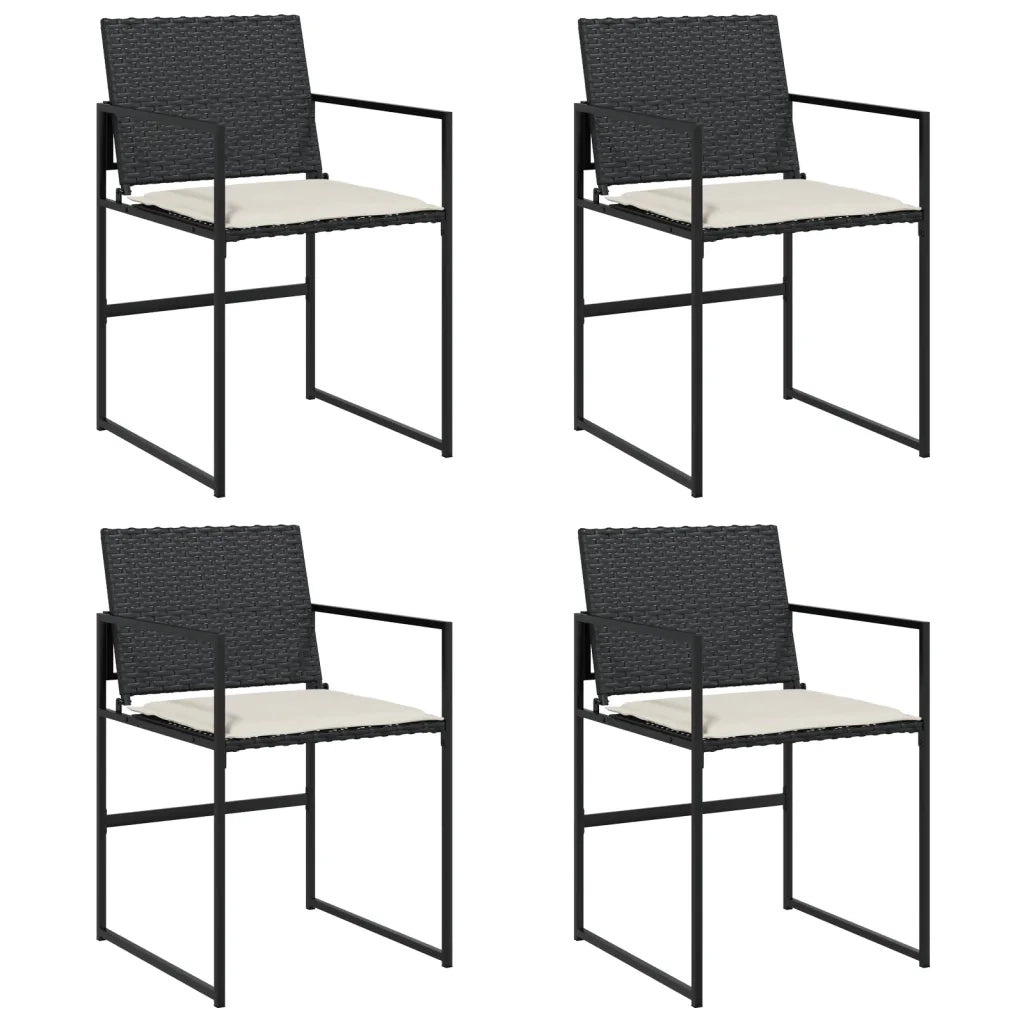 Sedie da Giardino con Cuscini 4 pz | Sedie da Esterno Nere in Polyrattan