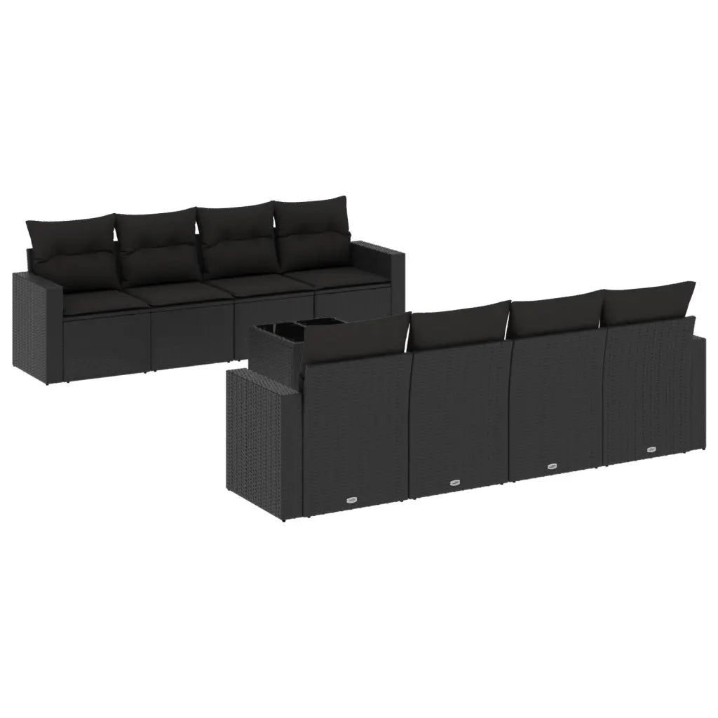 Set Divani da Giardino 9 pz con Cuscini Nero in Polyrattan 3218735