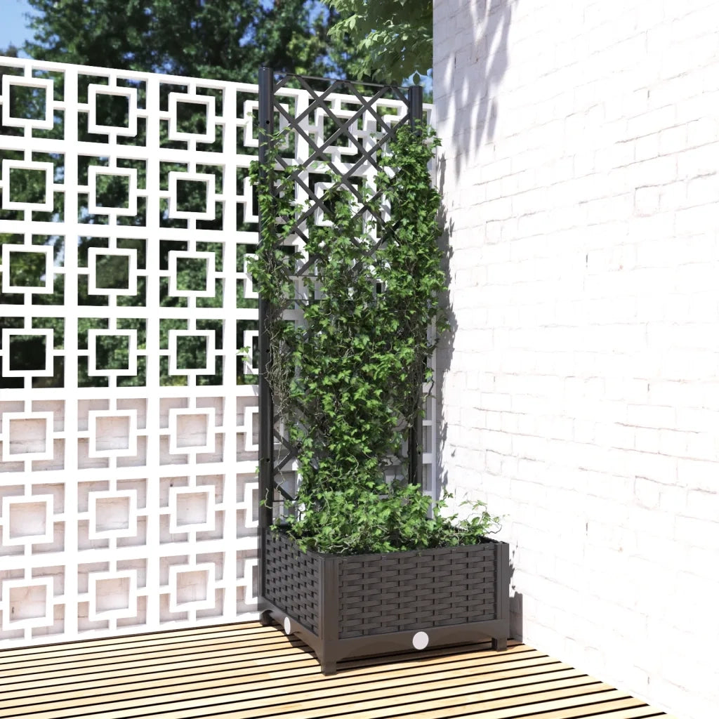 Fioriera da giardino con traliccio nera 40x40x121,5 cm PP 318268