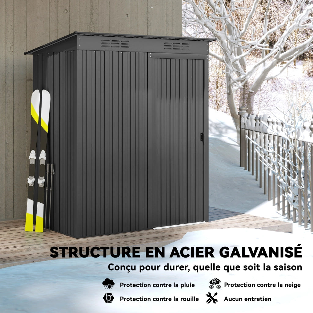 Casetta da giardino in metallo ¨C Zephmum ¨C Grigio scuro, 159x106x181 cm