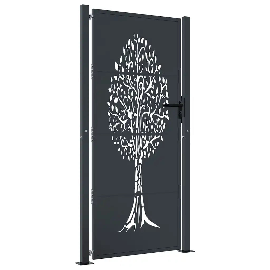 Cancello da giardino antracite 100x200 cm in acciaio con design ad albero CFW4159535