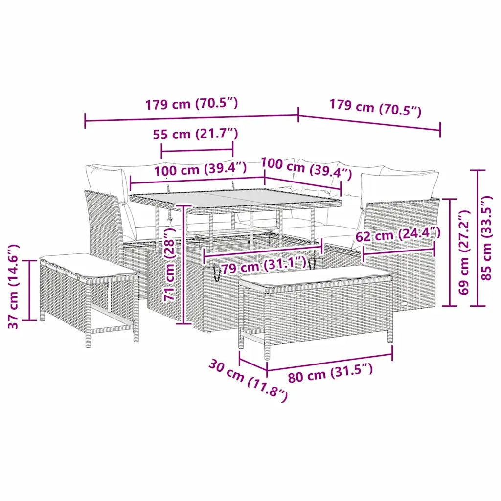 Set Divano da Giardino 8 pcs Grigio polyrattan 3361478