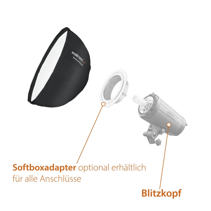 Studio Line Beauty Dish Softbox QA65 - Beauty Dish light shaper, 65 cm di Ø, 35 cm di profondità, pieghevole, con griglia, diffusore interno ed esterno, per flash Speedlite da studio