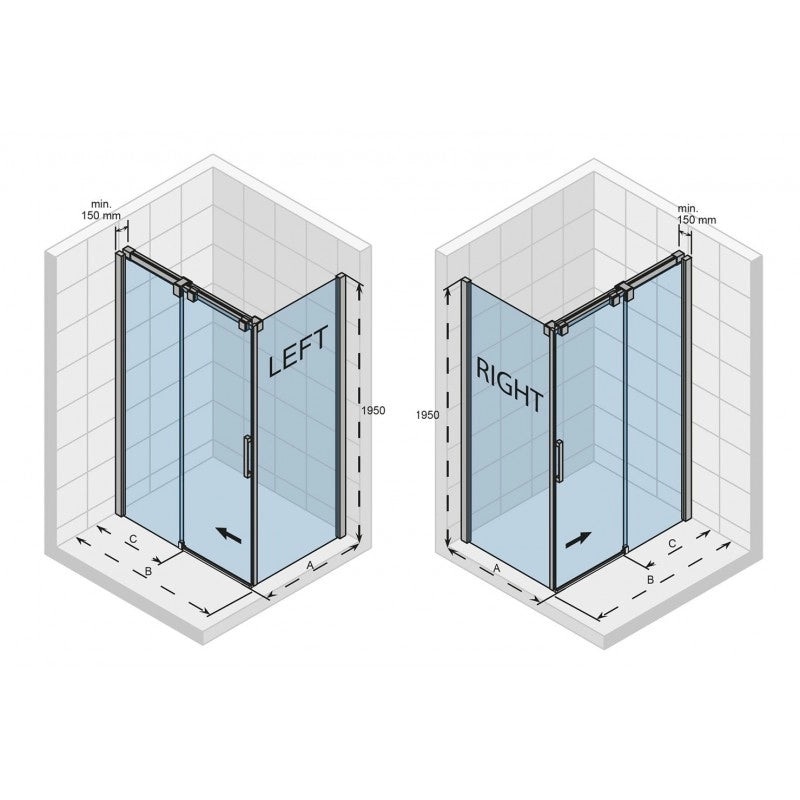 Box doccia ad angolo destro OCEAN 203 RIHO 140x90 x195cm con porta scorrevole