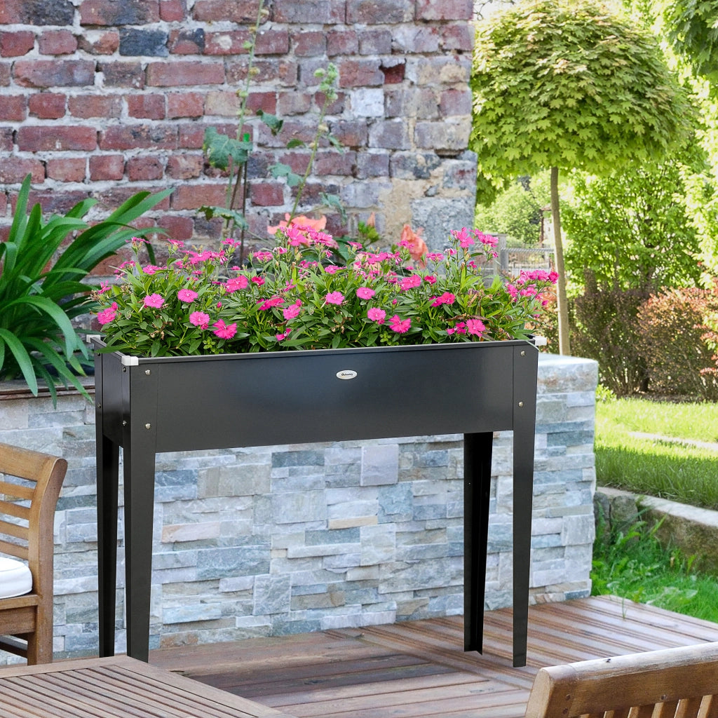 Fioriera Quadrata per Orto con Fori di Drenaggio ¨C zephmum ¨C Acciaio Galvanizzato 100x30x80 cm Nero