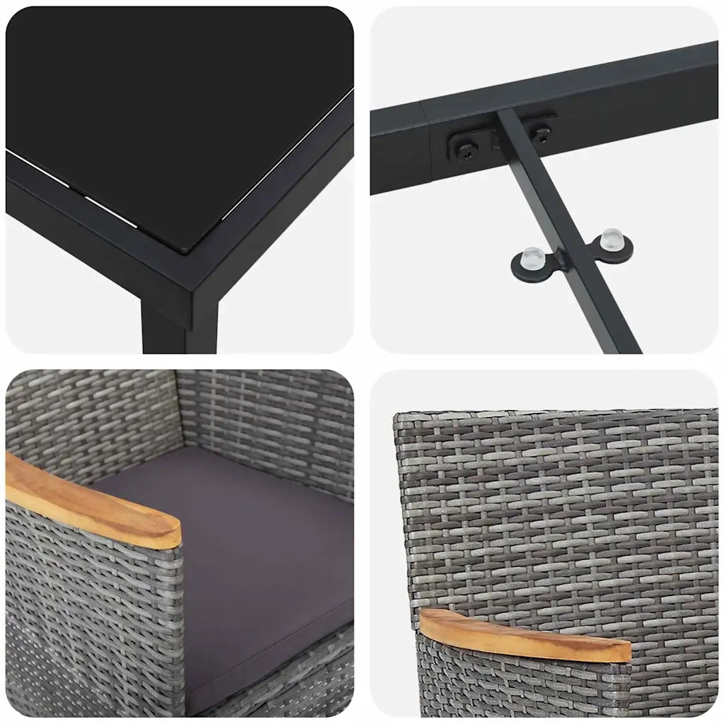 Set da Pranzo per Giardino con cuscino 3 pcs Grigio polyrattan 3379758