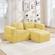 Divano modulare con pouf; tessuto in poliestere; schienale basso; giallo