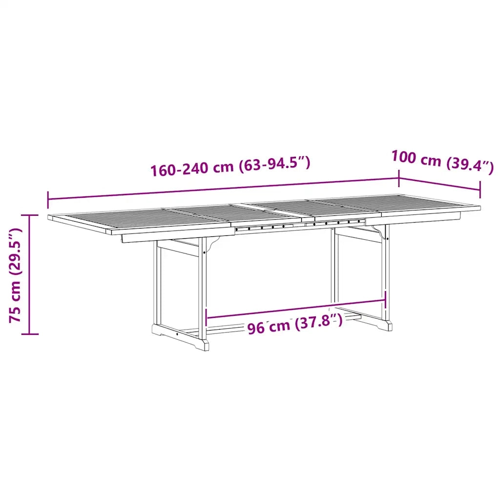 Tavolo da Pranzo per Esterni (160-240)x100x75cm Massello Acacia 316573