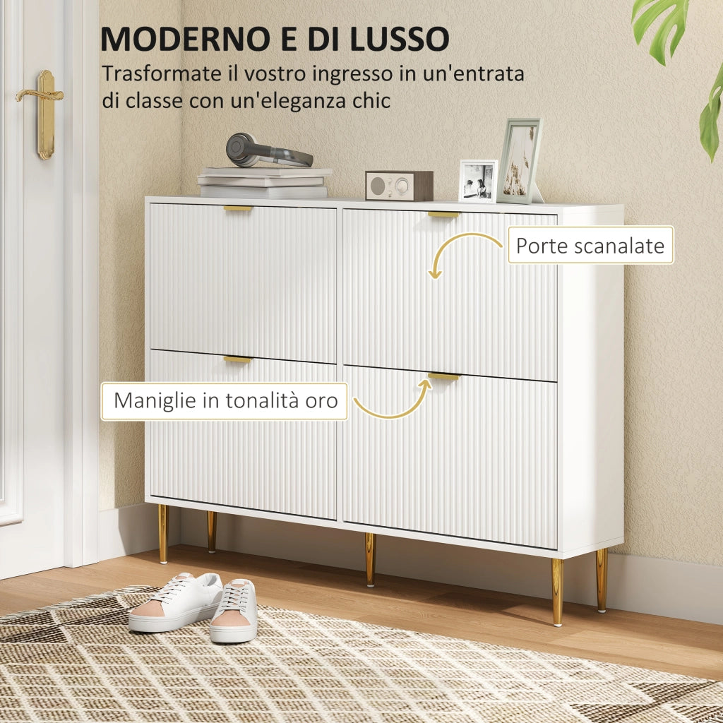 Scarpiera Slim con 4 Cassetti Ribaltabili per 20 Paia di Scarpe 105x24x91,5 cm Design Moderno in MDF Bianco