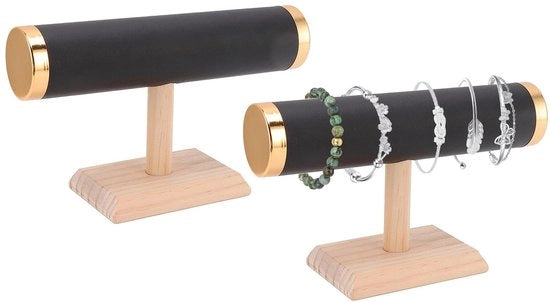 Organizzatore di gioielli a T con supporto per bracciale in legno e pelle - 23cm di lunghezza - Materiale premium