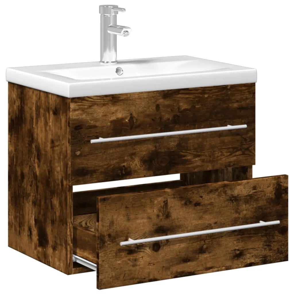 Mobile da Bagno con Lavabo Integrato-Armadietto da bagno con Lavandino Rovere Fumo