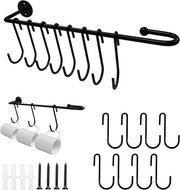 Organizzatore per bicchieri con 8 ganci per bicchieri - Portabicchieri per bancone e scaffale - Organizzatore per bicchieri per bar - Metallo - Nero - 1 pezzo.