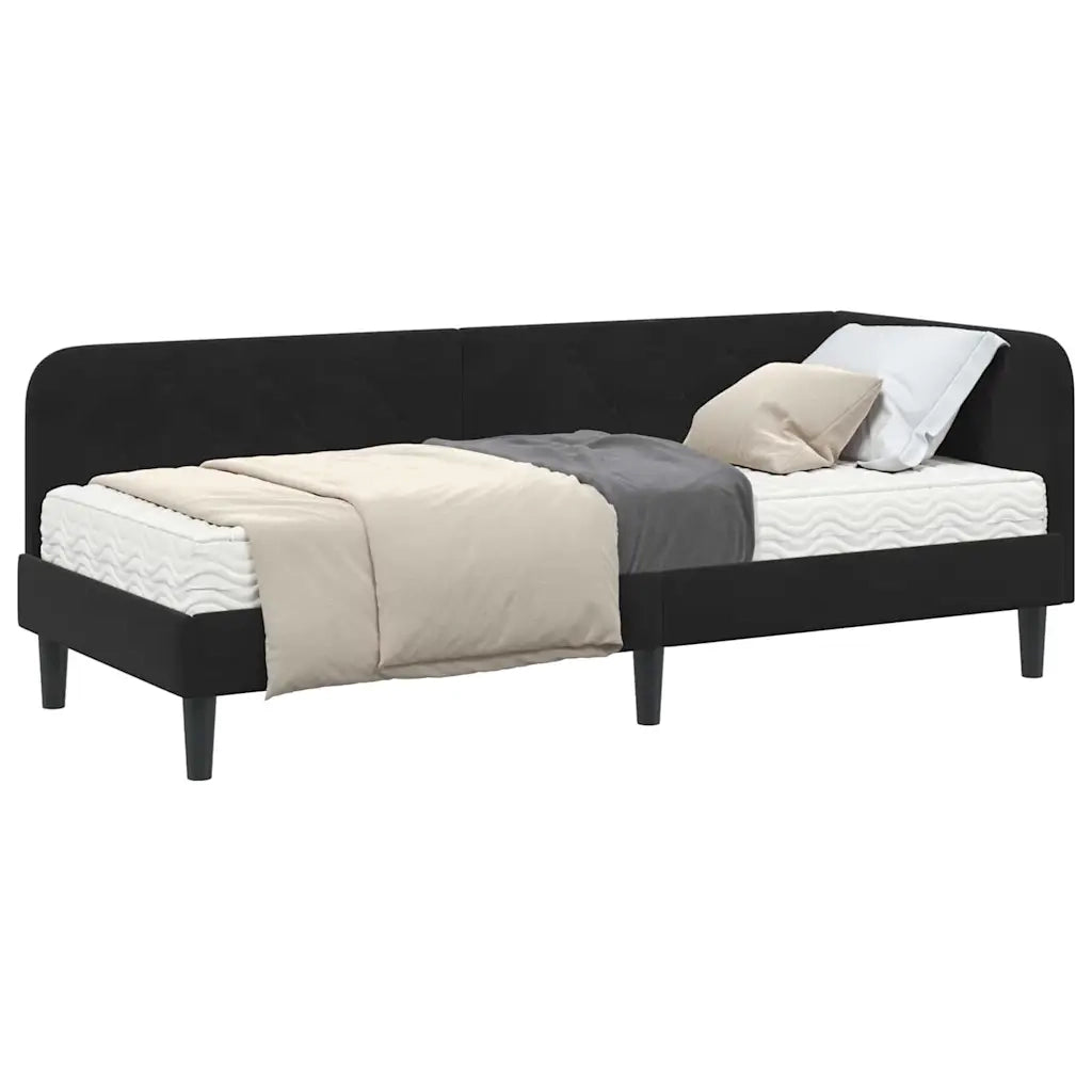 Letto singolo | Letto per adulti | Cornice del letto ad angolo Nero 80 x 200 cm Velluto