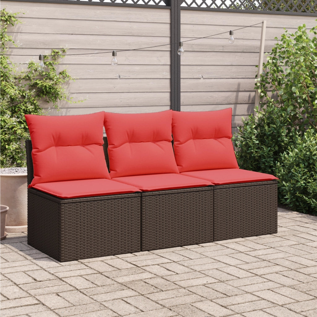 Divano da giardino con cuscini a 3 posti marrone in polyrattan