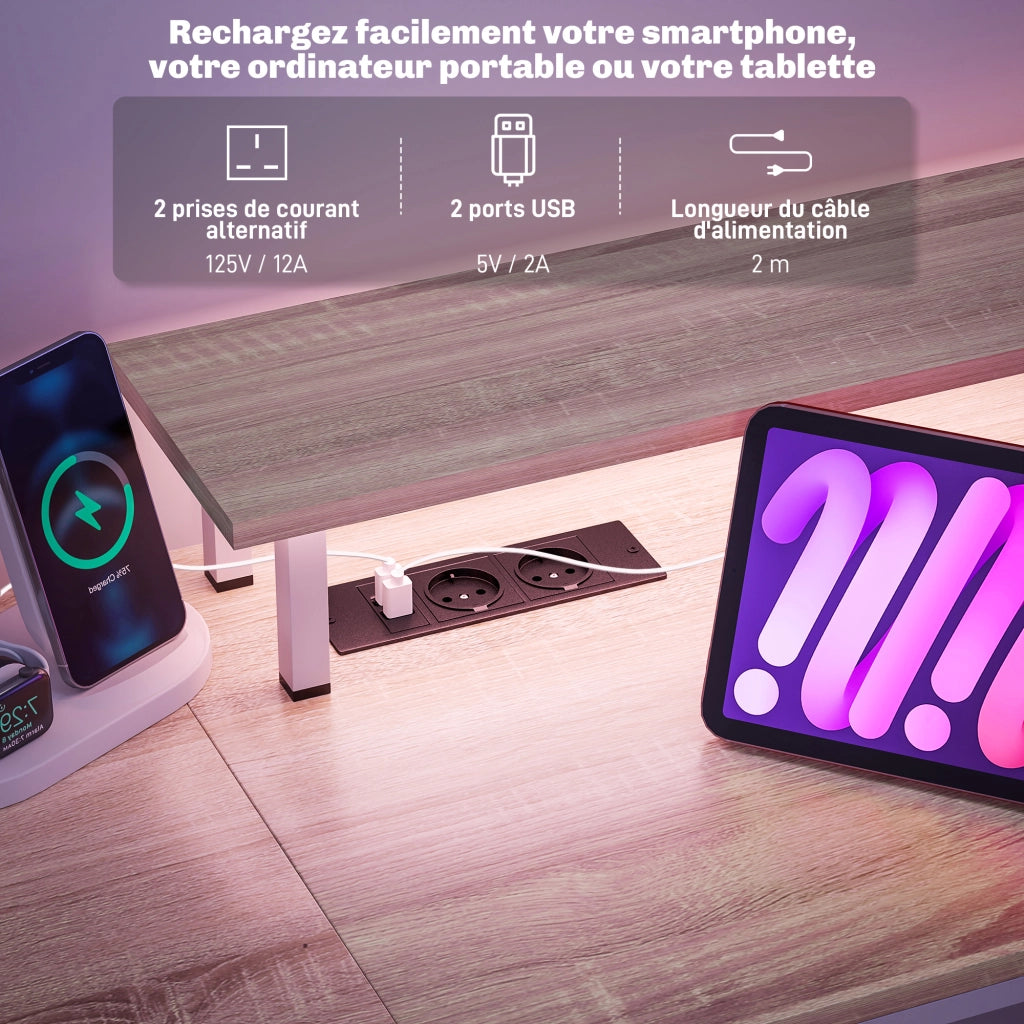 Scrivania computer con LED regolabili e cassetti ¨C Xylo ¨C legno naturale 155,5x48x88,5 cm