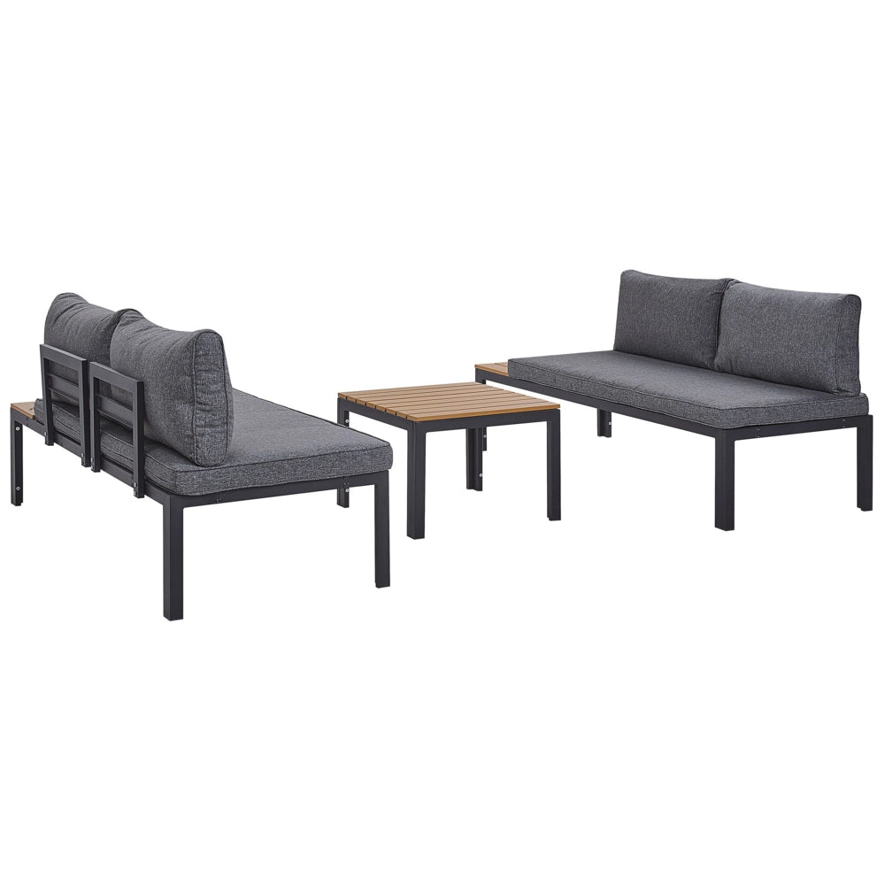 Set divano ad angolo da giardino cuscini grigi design a doghe tavolino da caffè a 4 posti moderno set di conversazione