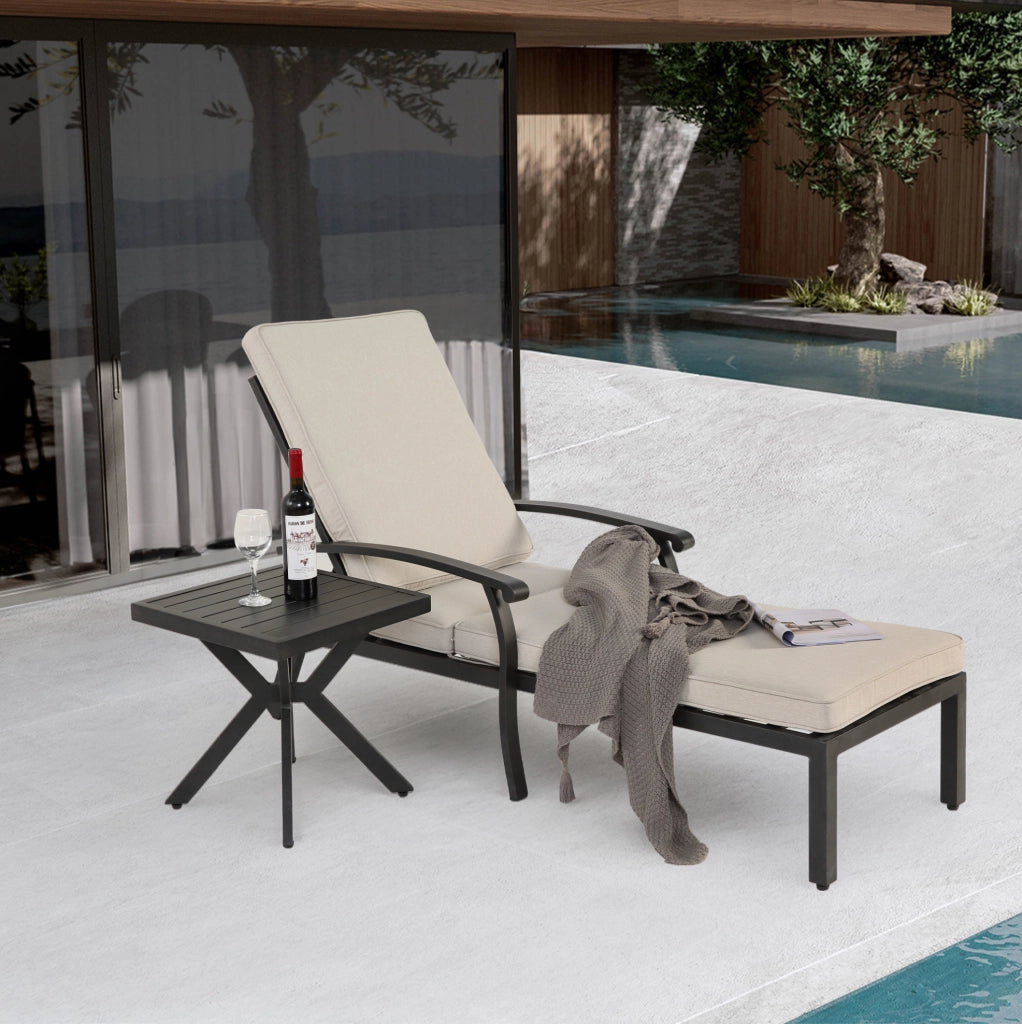 Lettino da esterno con schienale regolabile a 5 posizioni; 204x58x100/30 cm; alluminio; beige
