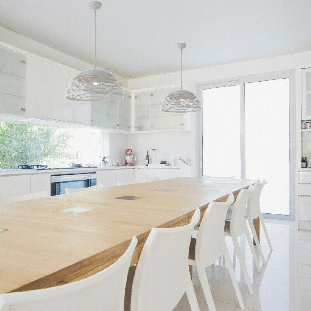 Trade Shop - Lampadario Design Contemporaneo Paralume Metallo Traforato Sospensione E27 A37 Bianco -