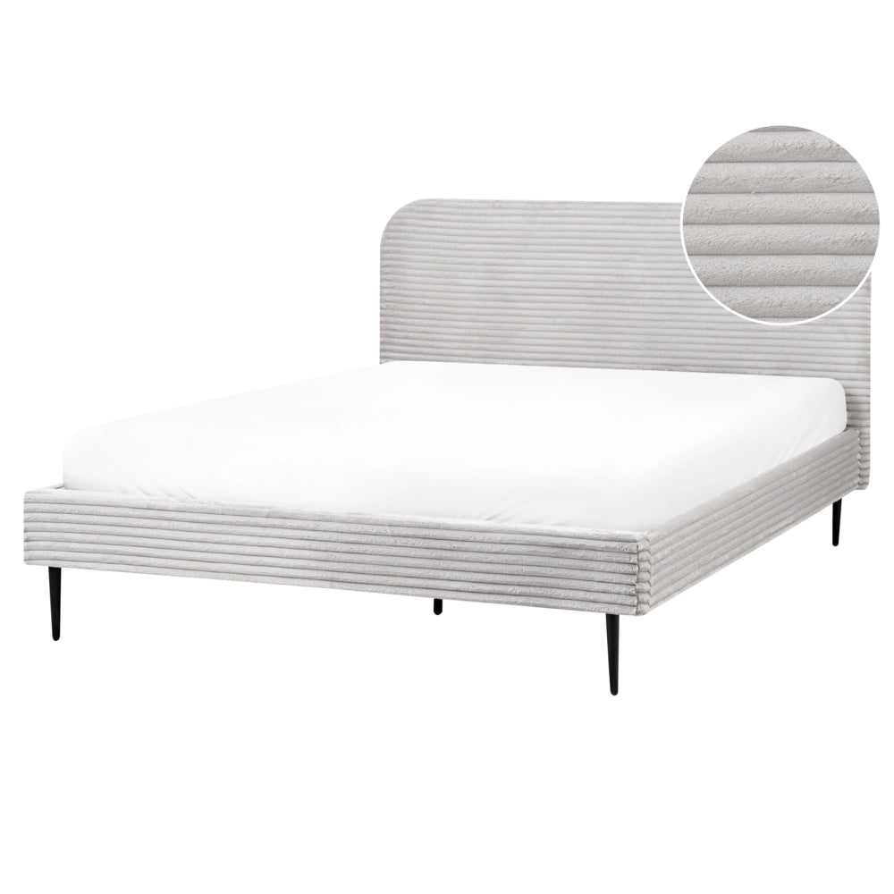 Letto grigio chiaro velluto a coste testiera con rete a doghe 160 x 200 cm design minimalista
