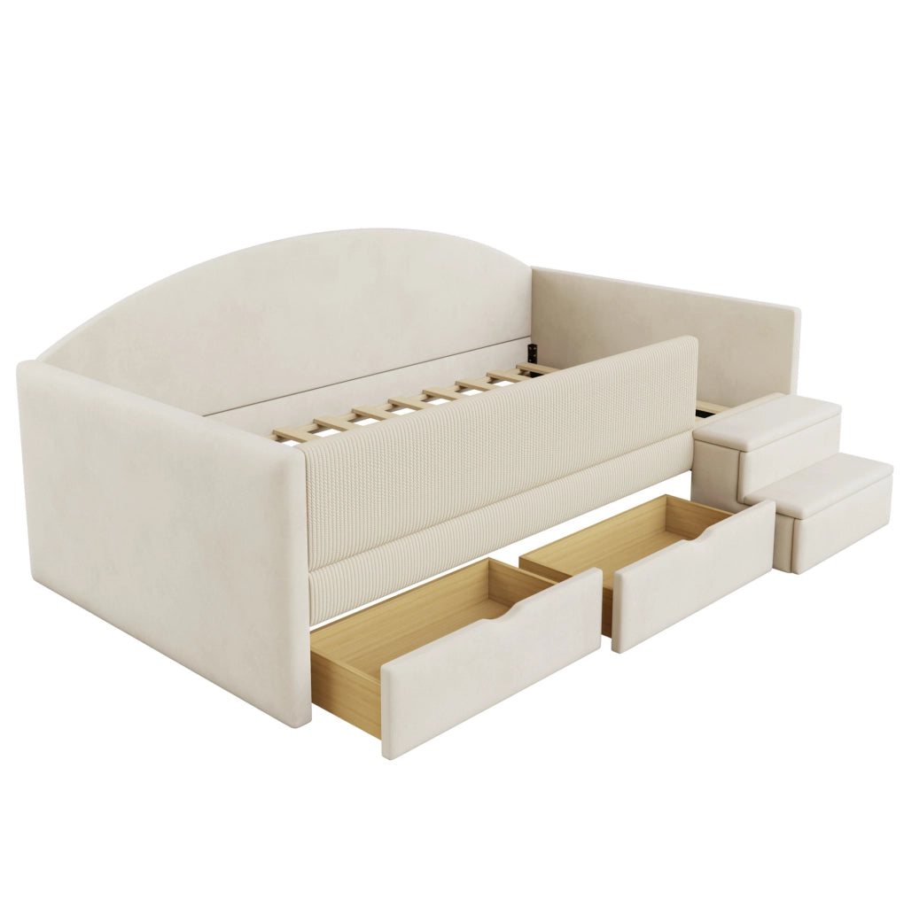 Letto imbottito per bambini 90x190 cm con cassetti beige