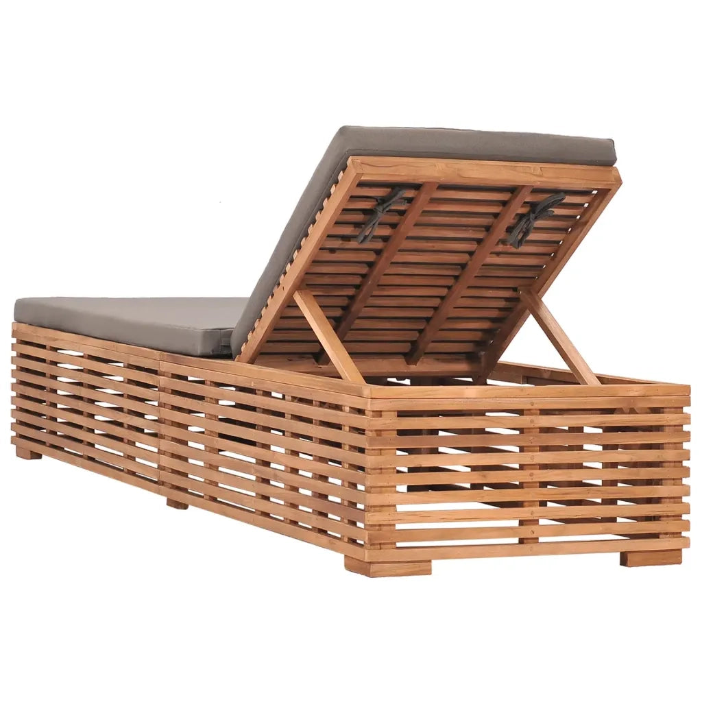 Lettino Prendisole con Cuscino Grigio Scuro in Legno di Teak 316038