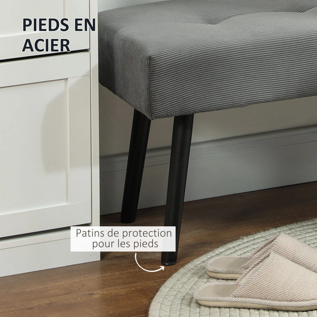 Pouf Panca Fine Letto ¨C Xylo ¨C Velluto Grigio con Piedi in Metallo Nero 100x36x45 cm