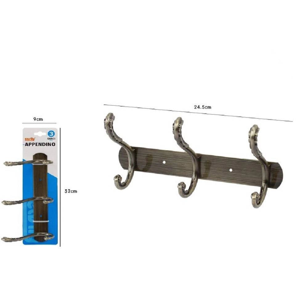 Trade Shop - Appendino Con 3 Ganci A Farfalla Parete Multiuso Viti 25x5.5cm 52184 Appendiabiti -