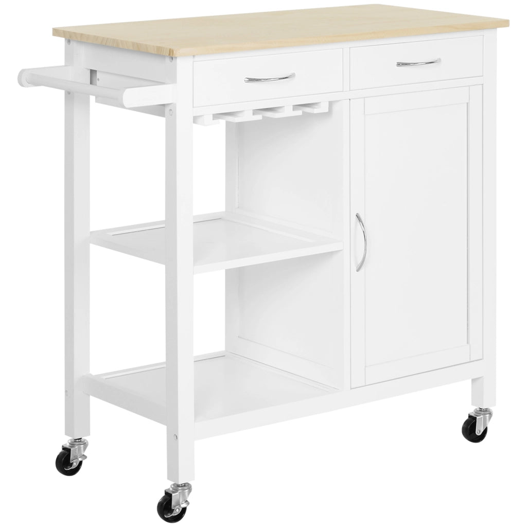 Tavolo da cucina con cassetti e ruote ¨C zephmum ¨C 89x40x84cm, bianco