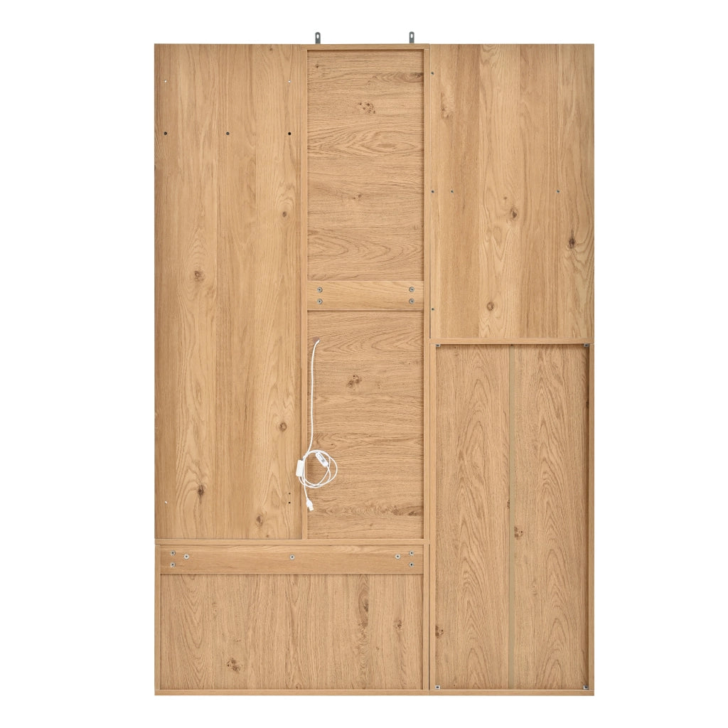 Mobile da ingresso con specchio LED panca appendiabiti e ribalta per scarpe in MDF bianco naturale 120 × 32 × 178 cm