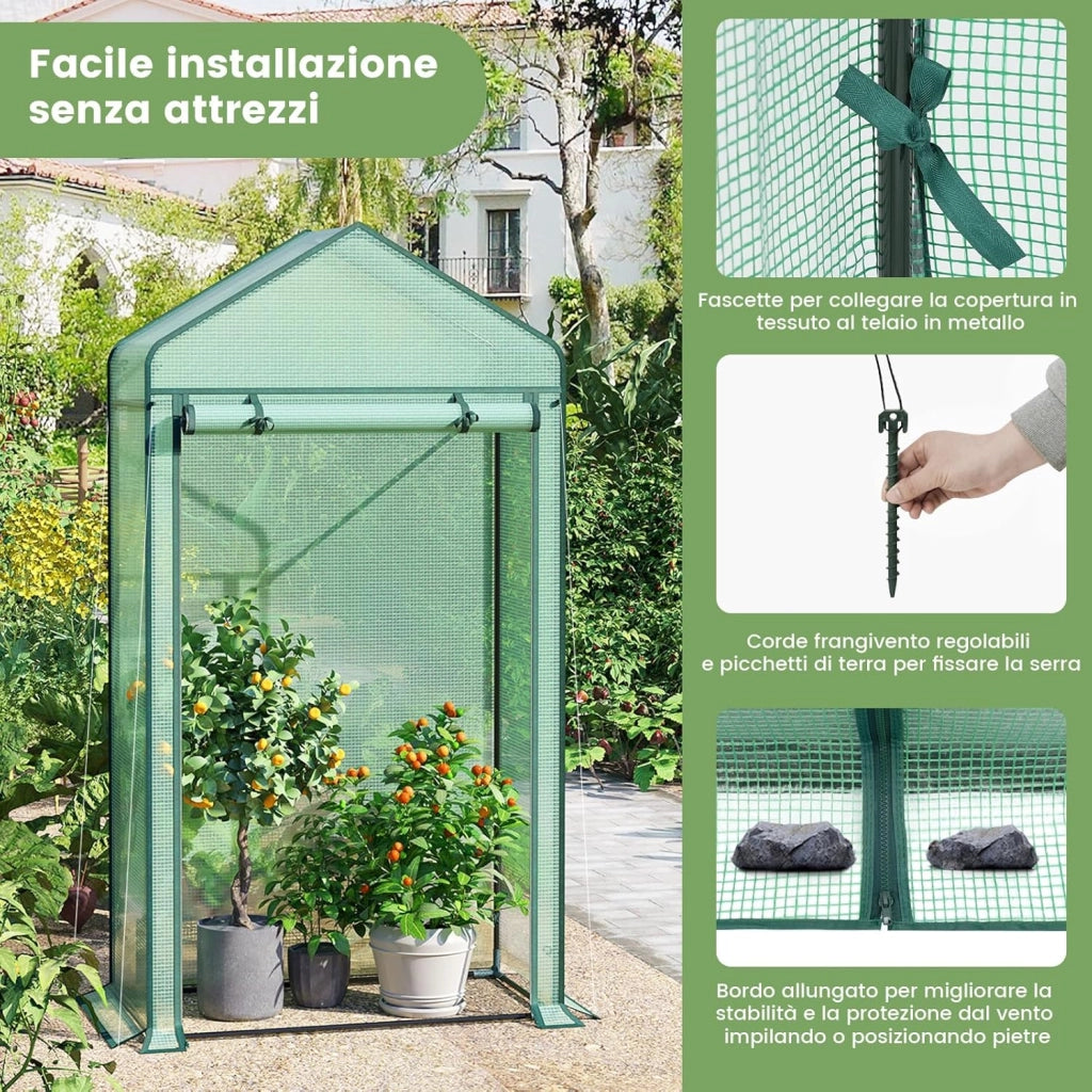 Serra da Giardino con Porte Avvolgibili, Serra da Balcone, Telo in Rete PE 140 g/m², per Piante Idrorepellente, 4 Picchetti, 100x50x190 cm, Verde