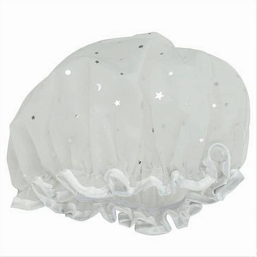 Trade Shop - Set 2pz Cuffia Doccia Bagno Elastico Bordino Bianco Stelle Protegge Capelli 79606 -